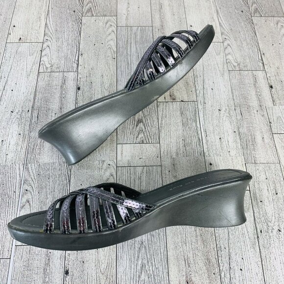 Montego Bay Club Silver Sandals Sequin Wedge Slip On Womens 7 Wedge Strappy Shoe - Picture 6 of 14